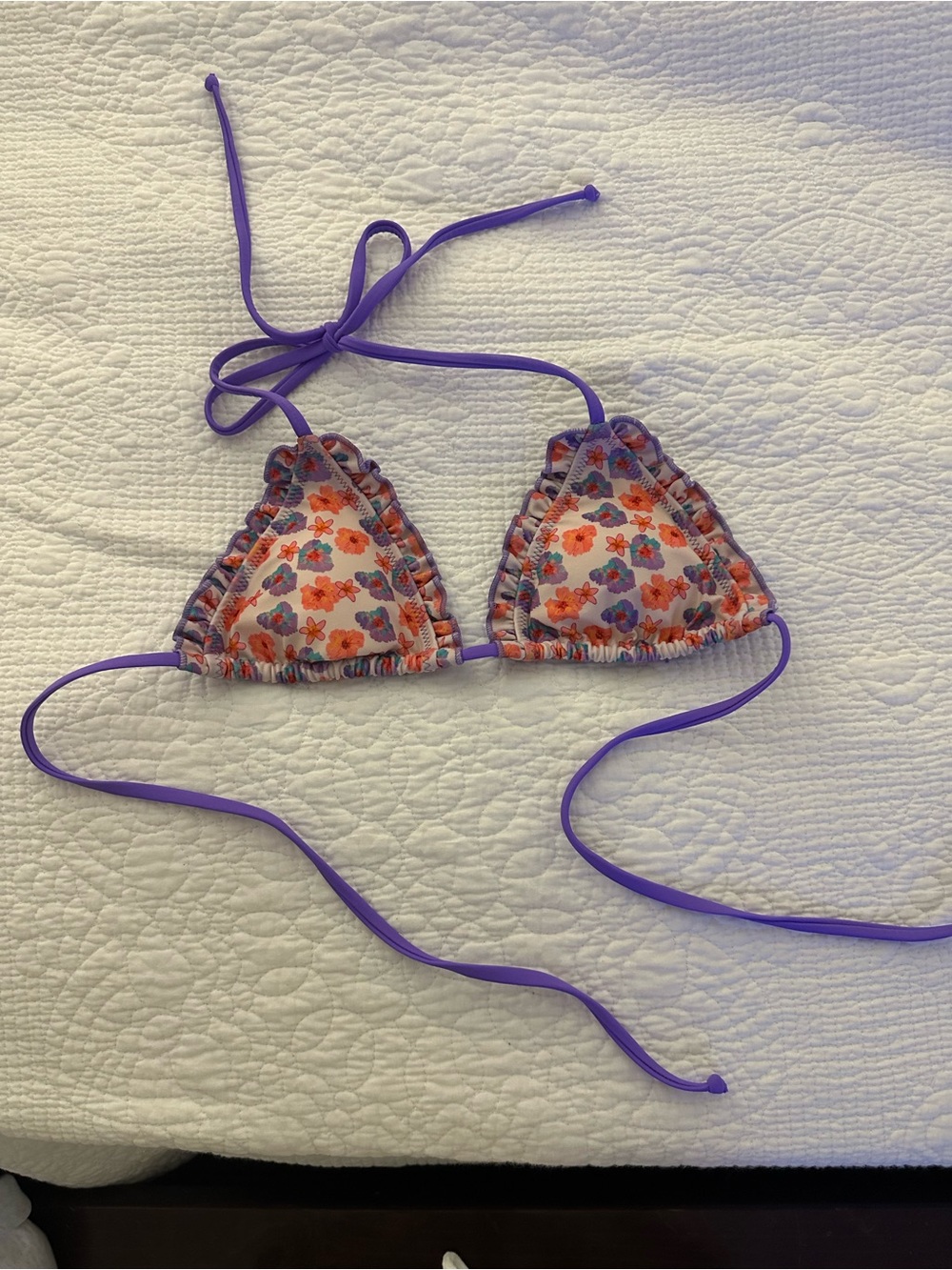 Strawberry Milk Mob Purple Floral 3 piece bathing suit. 2 tops and 1 bottom
